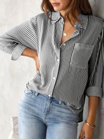 Classic Striped Casual, Business, Versatile Four Seasons Can Wear A Long-sleeved Shirt. (Option: Black-1XL)
