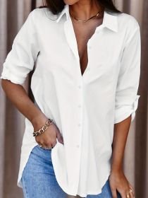 Plus Size Solid Color Shirt Buttons White Black Red (Option: White-5XL)