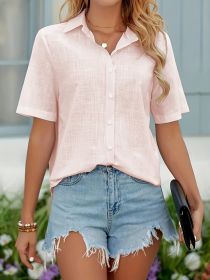 Large Size Solid Color Shirt Button White Is Very Suitable For Spring Summer Office Or Leisure Wear. (Option: Light Pink-XL)