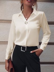 Fashionable Elegant Business Style Long Sleeve Shirt With Pearl Button (Option: Apricot-S)