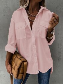 Simple Casual Long Sleeve Shirt With Pocket (Option: Fen-XXL)