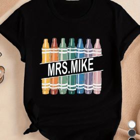 Mrs. MIKE Printed Round Neck T-shirt, Casual Short Sleeved Top, Suitable For Spring And Summer, Women's Clothing (Option: Black-S)