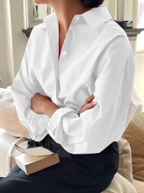 Simple Casual Long Sleeve Solid Color Shirt With Pocket (Option: White-XXL)