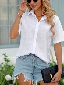 Large Size Solid Color Shirt Button White Is Very Suitable For Spring Summer Office Or Leisure Wear. (Option: White-4XL)