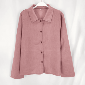 Women's Casual Long Sleeve Shirt - Solid Color Button-Down Shirt With Turn-Down Collar For Spring&Fall (Option: Pink-M)
