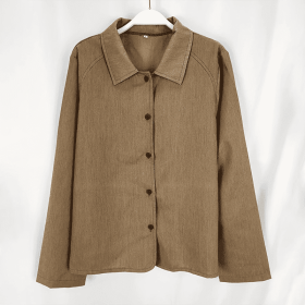 Women's Casual Long Sleeve Shirt - Solid Color Button-Down Shirt With Turn-Down Collar For Spring&Fall (Option: Khaki-M)