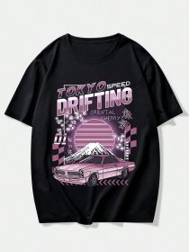 Car And Letter Graphic T-shirt (Option: Black-S)