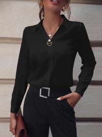 Fashionable Elegant Business Style Long Sleeve Shirt With Pearl Button (Option: Black-M)