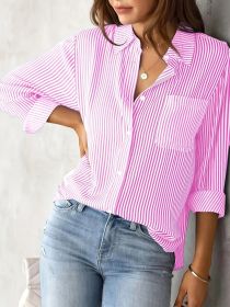 Classic Striped Casual, Business, Versatile Four Seasons Can Wear A Long-sleeved Shirt. (Option: Pink-1XL)