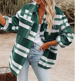Plaid Button Flannel Woolen Shirt (Option: Green-M)