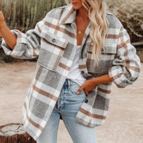 Plaid Button Flannel Woolen Shirt (Option: Light gray-M)